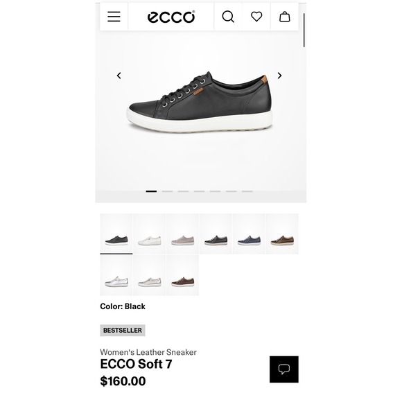 NEW‎ Women's ECCO Soft 7 Leather Sneakers Black Comfy US Size 7
